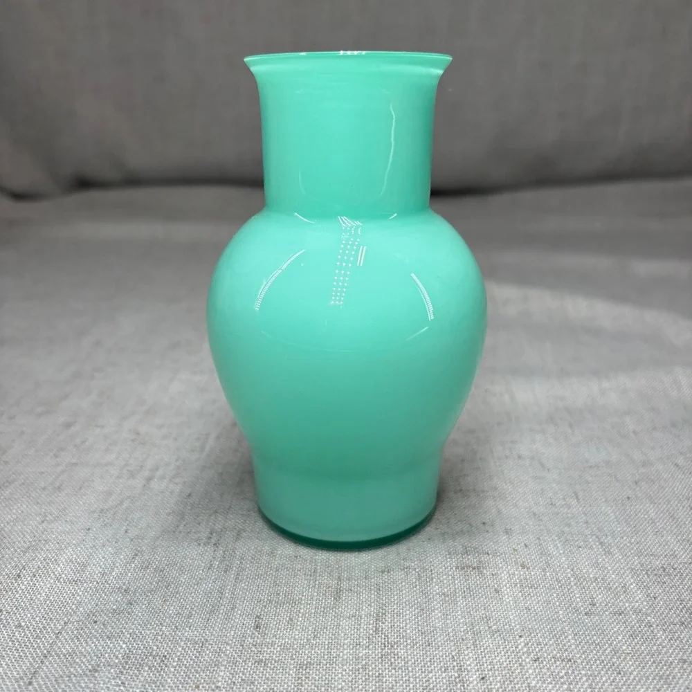 Carlo Moretti Murano Italy Turquoise Mint Opaline Hand Blown Glass Vase MCM 5